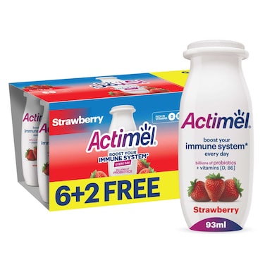 Actimel Strawberry Dairy Yogurt Drink, Probiotics Laban Drink Pack of 8x93ml