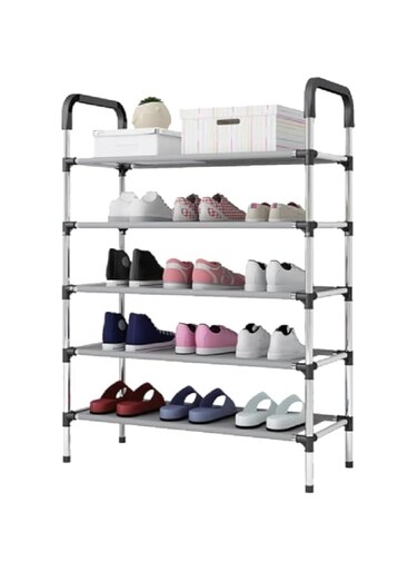 FITTO 5-Tier Shoe Rack Storage Stand - Durable Iron Construction with PP Connectors, Space-Saving Organizer for Shoes, Boots, and More