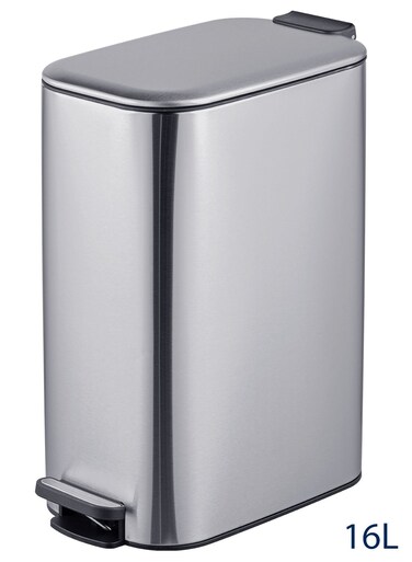 East 16L Stainless Steel Trash Can with Soft Close Lid and Inner Bucket-Resistant Surface for Kitchen, Bathroom, Silver, 19 x 34.7 x 34 cm