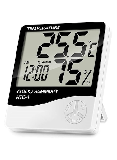 SKEIDO LCD Electronic Digital Temperature Humidity Meter Home Indoor Outdoor Thermometer Hygrometer Weather Station Clock HTC-1