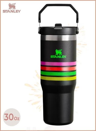 IceFlow 30oz Stainless Steel Tumbler &acirc;&euro;&ldquo; Leak-Resistant Vacuum Insulated Water Bottle with Reusable Straw, Black Neon Mesh Design, Keeps Drinks Cold for 12 Hours or Iced for 48 Hours, Durable Travel Cup for Office, Home, Gym &amp; Outdoor Use