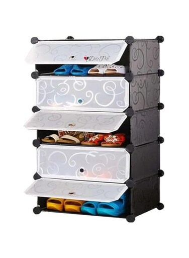 Delopik Shoe Rack 5 Cube DIY Plastic Shoes Cabinet with Doors Portable Modular Shoe Storage Organizer Tower Shelf Expandable Shoes Stand Space Saver for Entryway Hallway and Closet (G)