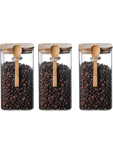 3pcs Glass Jars with Airtight Lid and Spoon,1200ml,Glass Storage Jars Containers,Overnight Oats Containers with Lids,Decorative Kitchen Jars for Coffee/Tea/Sugar/Spice,Bath Salt Containers