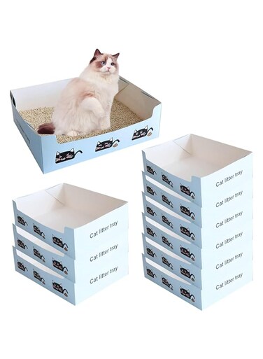 Excefore Disposable Litter Boxes for Cats, 10 Pack Foldable Waterproof Travel Litter Tray, Portable Cardboard Liner Cat Litter Tray for Cat Small Pet Indoor Outdoor Travel (15.4 x 11.4 x 4.72 inches)