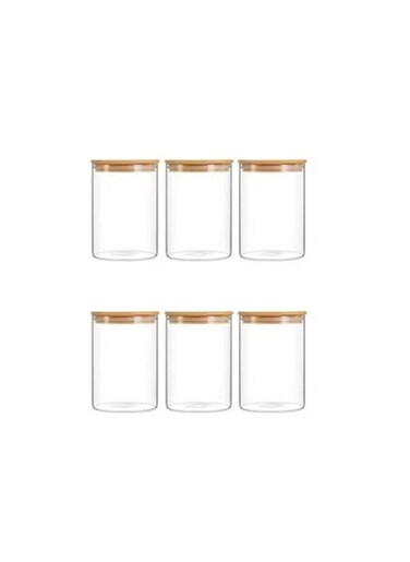 6-Piece Food Storage Glass Jar with Bamboo Airtight Lid Clear 750ml