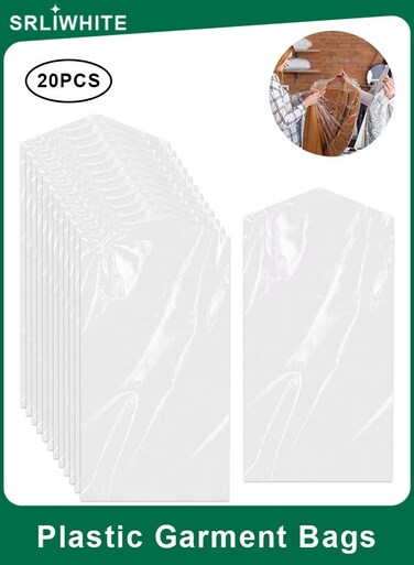 20 Pack Clear Plastic Garment Bags for Hanging Clothes, Long Waterproof Dry Cleaning Covers for Suits, Coats, Jackets, and Dresses