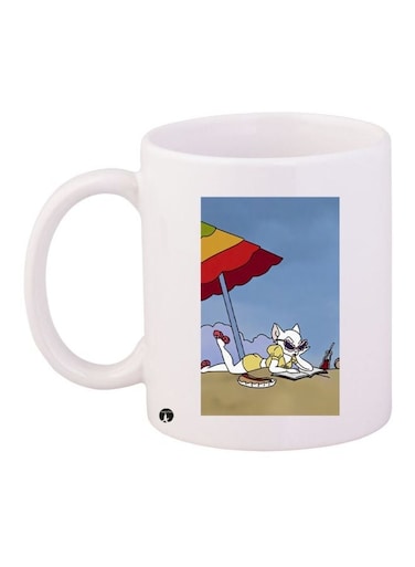 Cat Printed Ceramic Coffee Mug White/Blue/Brown 11ounce