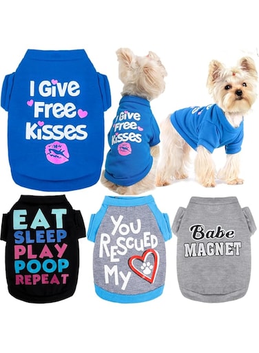 Yikeyo Puppy Clothes for Small Dog Boy Summer Shirt for Chihuahua Yorkies Male Pet Outfits Cat Clothing Vest Funny Apparel Dog Shirt Tshirts for Small Dogs (4PC/Love,Free Kisses,Babe,EAT Sleep, Large)