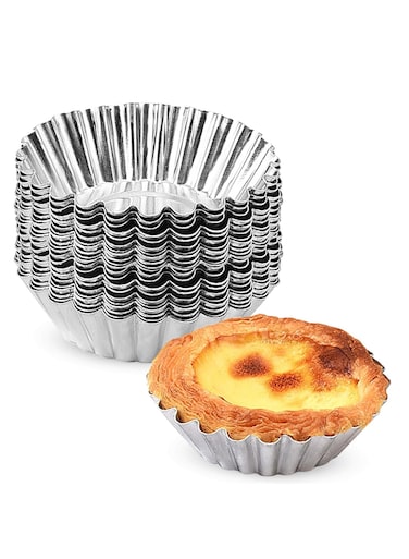 30pcs Egg Tart Molds,Pudding Moulds for Baking,Stainless,Silver,Cookie Mold Base,Non-Stick Cupcake Moulds,Tart Tins,Resuable,for Egg Tart,Pudding,Cookie(7.2cm)