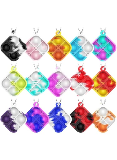 15 Pcs Mini Pop Its,Uniface Pop It Fidget Toys for Party Favors,Sensory Toys Fidget Packs Bubble Keychain Stress Reliever Toy for Kid Adults
