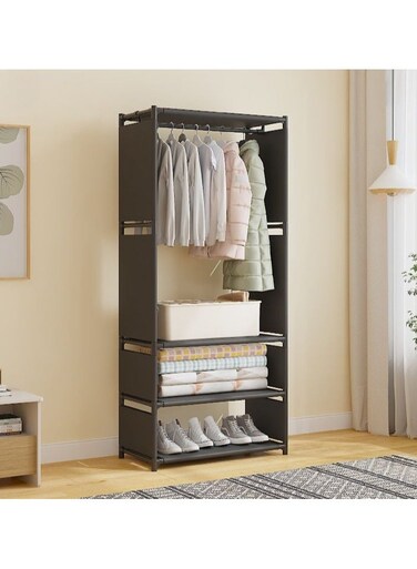 Nest Freestanding Metal Wardrobe Storage Rack 1 Section Clothes Organizer with Hanging Rod and Shelves, Space-Saving Storage for Bedroom, Dorm, Laundry Room