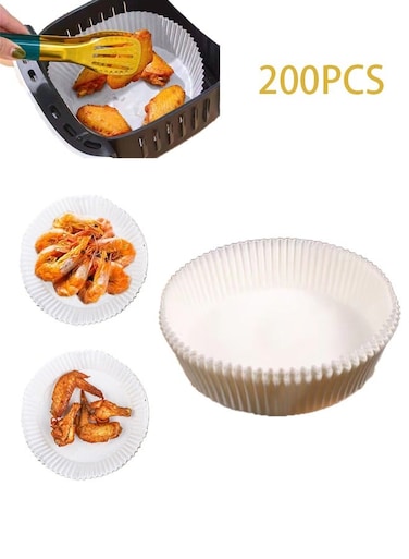 Fryer Disposable Paper Liner, 200 PCS Non-stick Disposable Air Fryer Liners, Food Grade Parchment Paper for Air Fryer, Oil-Proof, Water-Proof Baking Liners (6.3 Inches, White)