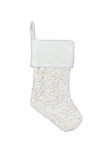 Christmas Magic Plush Stocking, 48 cm Size, White/Gold
