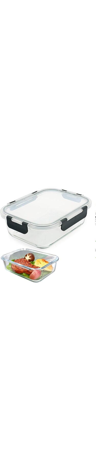 MOSYCLE Glass Meal Prep Containers (1 pcs Rectangle) - Glass Food Storage Containers with Lids, Glass Lunch Box, Portion Control, Airtight, Glass Bento Box Lunch Containers- Black