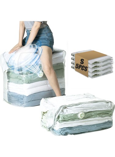 5 PCS Vacuum Storage Bags Reusable Space Saver Compression Bag Extra Large Vacuum Seal Bags for Clothing Comforters Blankets Bedding Sweater Closet Organizers (S-70*50*32CM)
