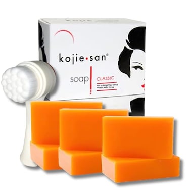 Kojie San Face &amp; Body Soap W/Included Facial Brush! 6 Bars Of Kojie San Skin Lightening Kojic Acid Soap 65G- And Relumins Deep Pore Facial Cleansing Brush-Super Value! #1 Skin Whitening Soap!