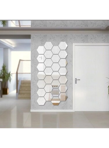 36 Pcs Self Adhesive Acrylic Mirror,Hexagon Mirror Wall Sticker, Flexible Plastic Mirror Sheets Wall Stickers,Non Glass Acrylic Safety Reflective Mirror for DIY Craft Home Wall Decoration(10*8.5*5cm)