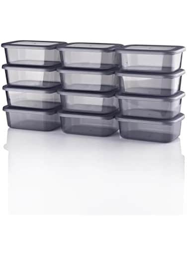 12 Lunch Box Breakfast Storage Containers with 12 lids- Microwave, Freezer and Dishwasher Safe - Plastic Reusable Takeaway Food Storage Boxes with Lids &ndash; Pack of 12 Pcs, 250 ml Rectangular