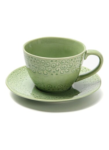 2-Piece Ceramic Cup And Saucer Set Green 260ml