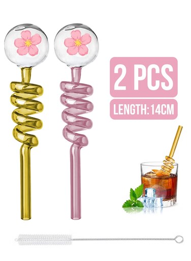 Heat-Resistant Glass Straw Set (2PCS) &acirc;&euro;&ldquo; High Borosilicate Tube for Smooth Airflow, Durable, Reusable &amp; Easy Cleaning