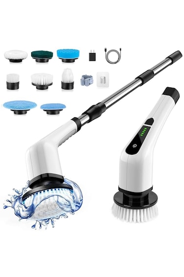 Cordless Electric Spin Scrubber, Electric Cleaning Brush with 8 Replacement Brush Heads