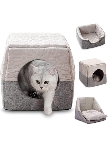 TAME Cat Bed for Indoor Cats, 3-in-1 Foldable Cat Cave Bed with Removable Washable Cushion Pillow, Cat Houses for Indoor Cats or Small Dogs,Kitten Tent,Rabbit Bed,cat beds &amp; Furniture