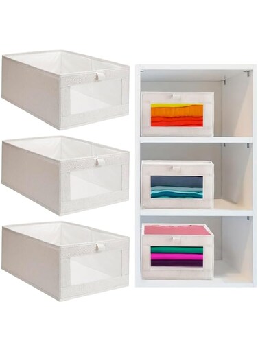 Clothes Storage Box &ndash; Foldable Wardrobe Organizer, Drawer Organizer, Made of Cotton. Ideal for Clothes &amp; Books Storage Washable Closet Storage Basket for Neat and Efficient Organization.3Pc