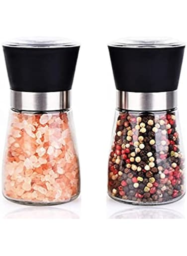 ZHCHSH Kitchen Gadgets Spice Mill Shaker Set Adjustable Glass Bottles 2pcs Ceramic Salt and Refillable Pepper Grinder Set