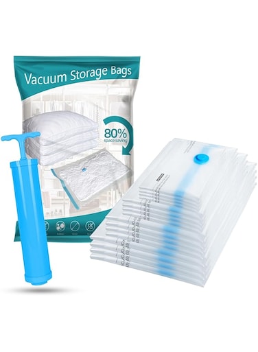 Premium Vacuum Storage Bags with Hand Pump - 16 Pack Leakproof Compression Bags for Clothes, Blankets, Travel - Double Zipper, Reusable (4XL-4-L, 4-M, 4-S)
