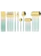 Flatware Serving Set 24 Piece, Stainless Steel Silverware Set, Green Gold Cutlery Set, Modern Elegant Tableware Set for Party, Christmas, Dinner (Mint Green Gold)