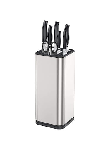ORiTi Universal Knife Block Holder Stainless Steel Modern Rectangular Design with Scissors-Slot, Knife Holder Counter-top Storage, Holds 12pcs 8&rdquo;-Blade Knives, 23x11cm (knives not included)