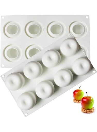 3D Apple Shape Silicone Baking Mold, for Mousse Cake, Silicone Molds for Chocolate, French Dessert Mold for Pastry Chocolate, Reusable Non-Stick Easy Release Baking Molds (8-Cavity)