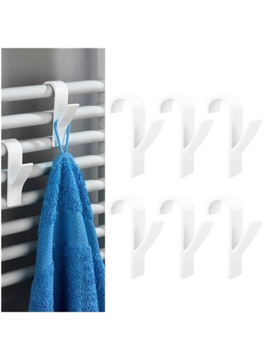 Lonimia Pack of 6 Bath Hook Holders, Radiator Hooks, Towel Hooks for Bathroom, Towel Holder, Bathrobe Hooks, Round Radiator Hooks, Radiator Hooks for Bathroom and Kitchen, Toilet White