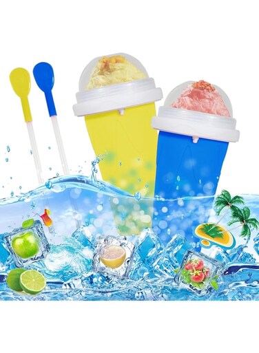 Tazweeq 2Pcs Slushie Cup, Slushy Cup, Frozen Magic Slushy Maker Cup, Smoothie Cup with Lid and Straw for Juices and Drinks Protectable Smoothie Cup Ice Cream Maker 350ML