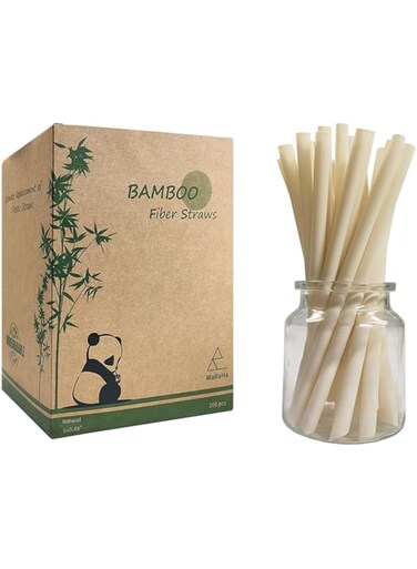 Biodegradable Extra Wide Bamboo Boba Straws - 12mm, Pack of 200 Bubble Tea Jumbo Straws Disposable Bamboo Fiber Smoothie Straw