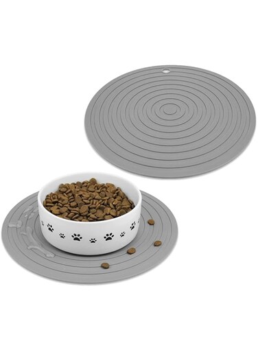 Haayymo 2 Pcs Pet Food Mat for Dog and Cat Placemat, Mat for Prevent Food and Water Overflow, Suitable for Medium and Small Pet, Silicone, 9.5"* 9.5