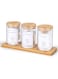 3 Pack Glass Qtip Holder for Bathroom with Bamboo Lids and Tray, 12oz Bathroom Organizers and Storage Accessories Home Decor, Apothecary Jars Qtip Dispenser for Cotton Swab, Cotton Ball and Floss