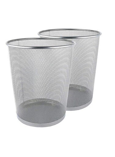 2 Pcs Round Recycling Open Top Mesh Trash Can Waste Basket Without Lid For Home Office College Kitchen And Bathroom Commercial Trash Can Fits Under Desk 28.5X26CM Silver
