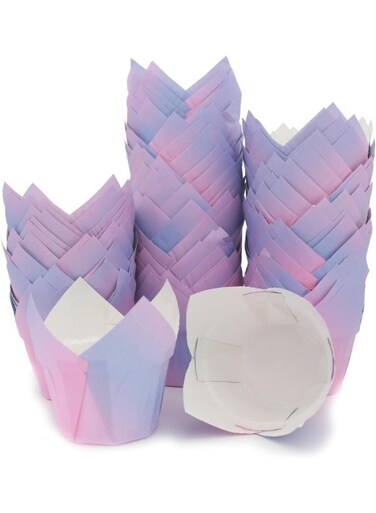 100 Pieces Tulip Cupcake Cases, Cupcake Liners, Muffin Liners, Greaseproof Muffin Cups, for Baking Cakes, Weddings, Birthdays, Parties