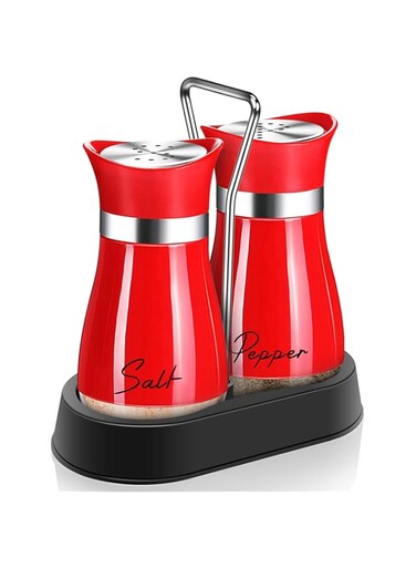 Arrozon Red Salt and Pepper Shakers Set with Holder,4 oz Cute Christmas ktichen Decor and Accessories Theme Set Home Essentials Housewarming Gifts Refillable Design (Red), 20240122.01