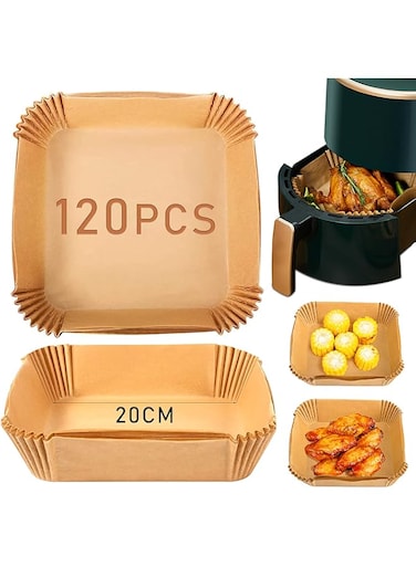 Fuwnvuwn 120Pcs Air Fryer Disposable Paper Liner, Air Fryer Liners Square, Baking Paper for Air Fryer Water-proof,Parchment Paper for Baking Roasting Microwave,7.9 inch/20cm,Square