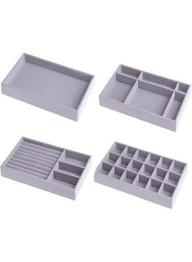DELFINO Jewelry Trays Organizer Stackable Large Grid Jewellery Insert Tray Necklace Pendant Organiser with Velvet Drawer Organiser Showcase Jewelry Storage for Bracelet Necklace Earring Ring