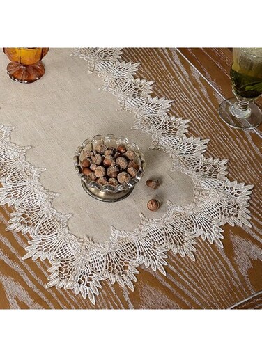 ARTABLE Grey Table Runner Coffee Farmhouse Rustic Macrame Dresser Scarf Lace Small Table Runners for Kitchen Home Outdoor Picnic Wedding Decor (Stone Grey, 16 x 36 Inch)