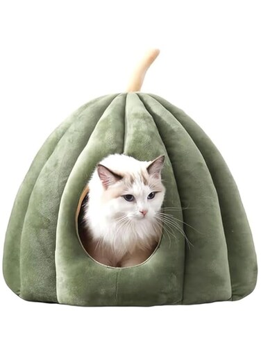 TOMVAES Pumpkin Style Cat Hole Bed with Soft Pearl Cotton Filling and Anti-Slip Bottom, Crystal Velvet Fabric, Double-Sided Use, Machine Washable Cat Bed for Warmth &amp; Comfort, Cozy Pet Sleeping Pad