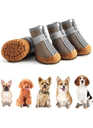 4PCS Breathable Dog Crocs Shoes, Small Size, Paw Protectors for Walking Outside &amp; Indoor Use, Army Green