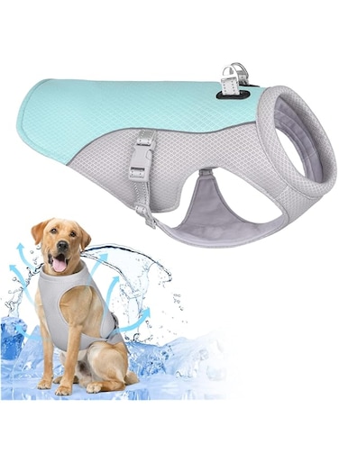 Excefore Dog Cooling Vest, Upgraded Harness Cooler Jacket with Adjustable Titanium D-rings, Breathable Lightweight Cool Pet Vest for Small Large Dogs for Outdoor Hunting Training and Camping, Blue, L