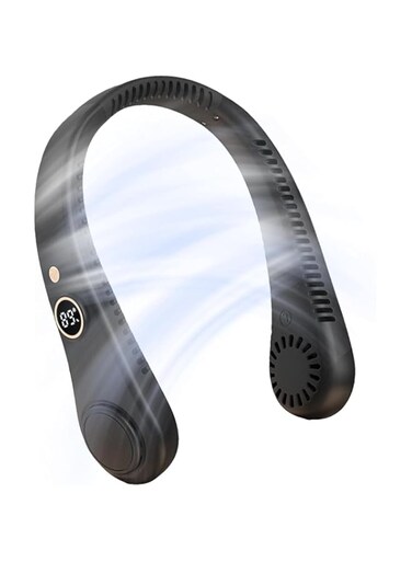 Portable Neck Fan, Hands Free Fan, Long Battery With Display Operated Wearable Personal Fan, 360&deg; AirFlow Rechargeable, Headphone Design, USB Powered Desk Fan, 5 Speeds-Office, Travel, Sports, (Black)