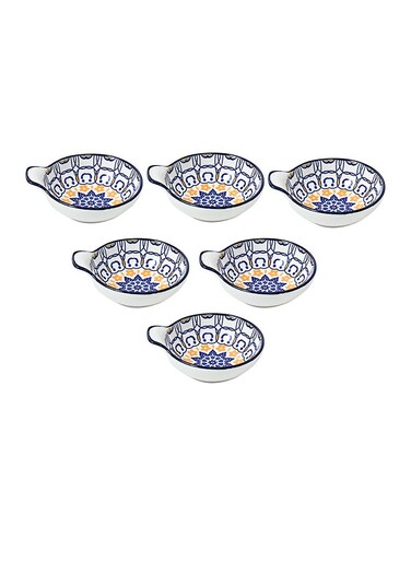 6-Piece Ceramic Hand-Painted Underglaze Color Nordic Style Household Saucer With Handle Multicolour 11.2x9.5x4cm