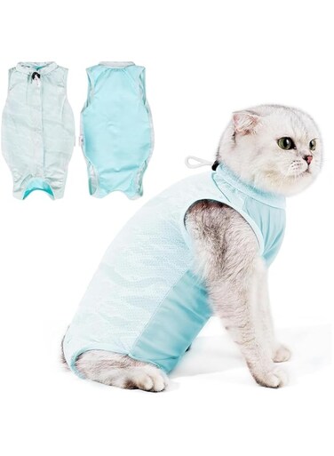 Cat Recovery Suit - Breathable Cat Surgery Recovery Suit, Cat Onesie for Cats After Surgery, Soft &amp; Comfortable Design (Size: M, Blue)