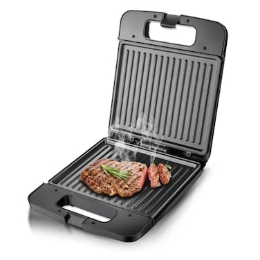 1400W Electric Sandwich Maker &amp; Grill with Non-Stick Floating Plates and Cool Touch Handle, Black